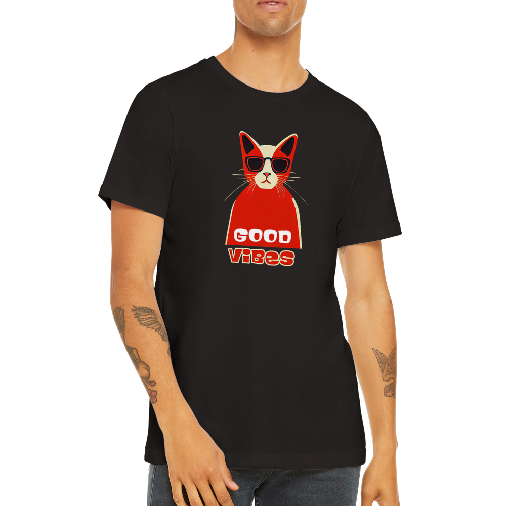 Good Vibes Cat in Sunglasses Premium Unisex Crewneck T-shirt