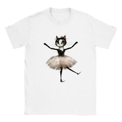 Kids white t-shirt with a kitten ballerina in a tutu