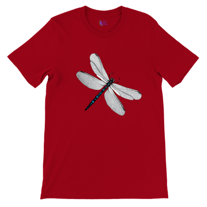 red t-shirt with a dragonfly print