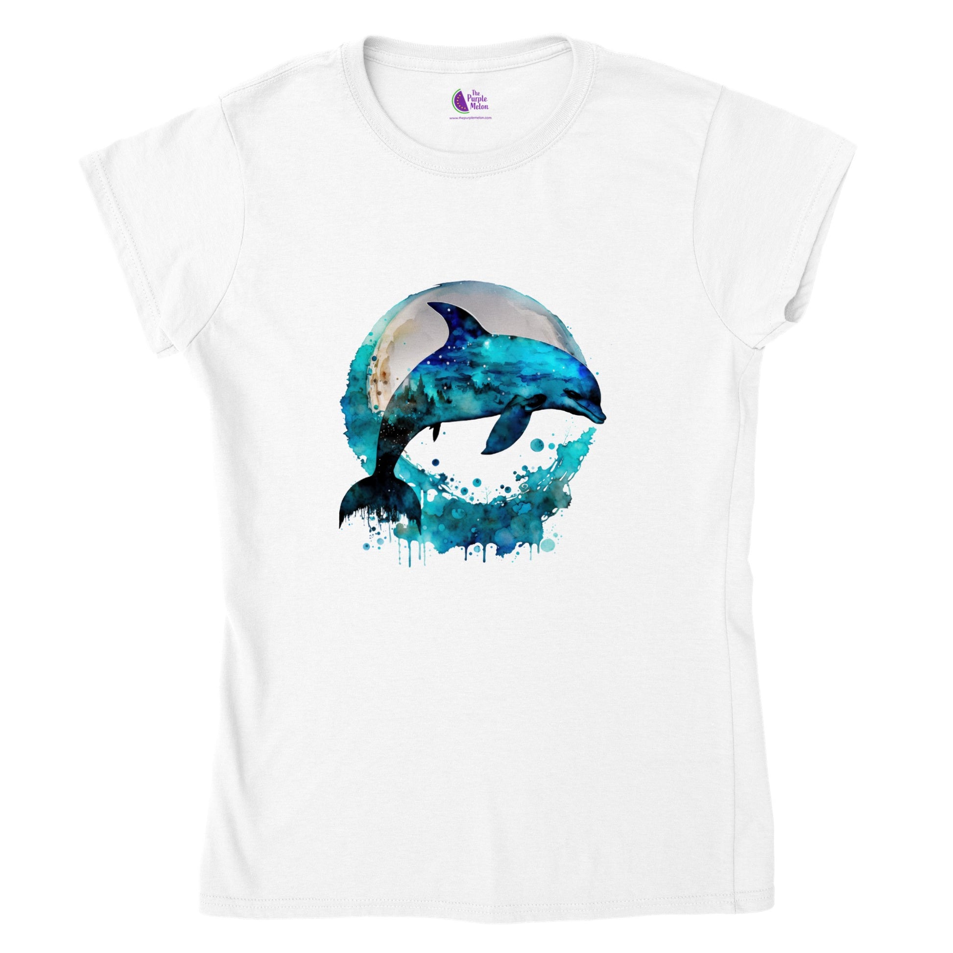 white t-shirt with a dolphin print