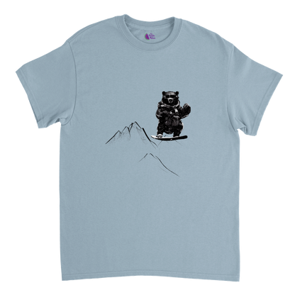 Light blue t-shirt with a snowboarding bear print